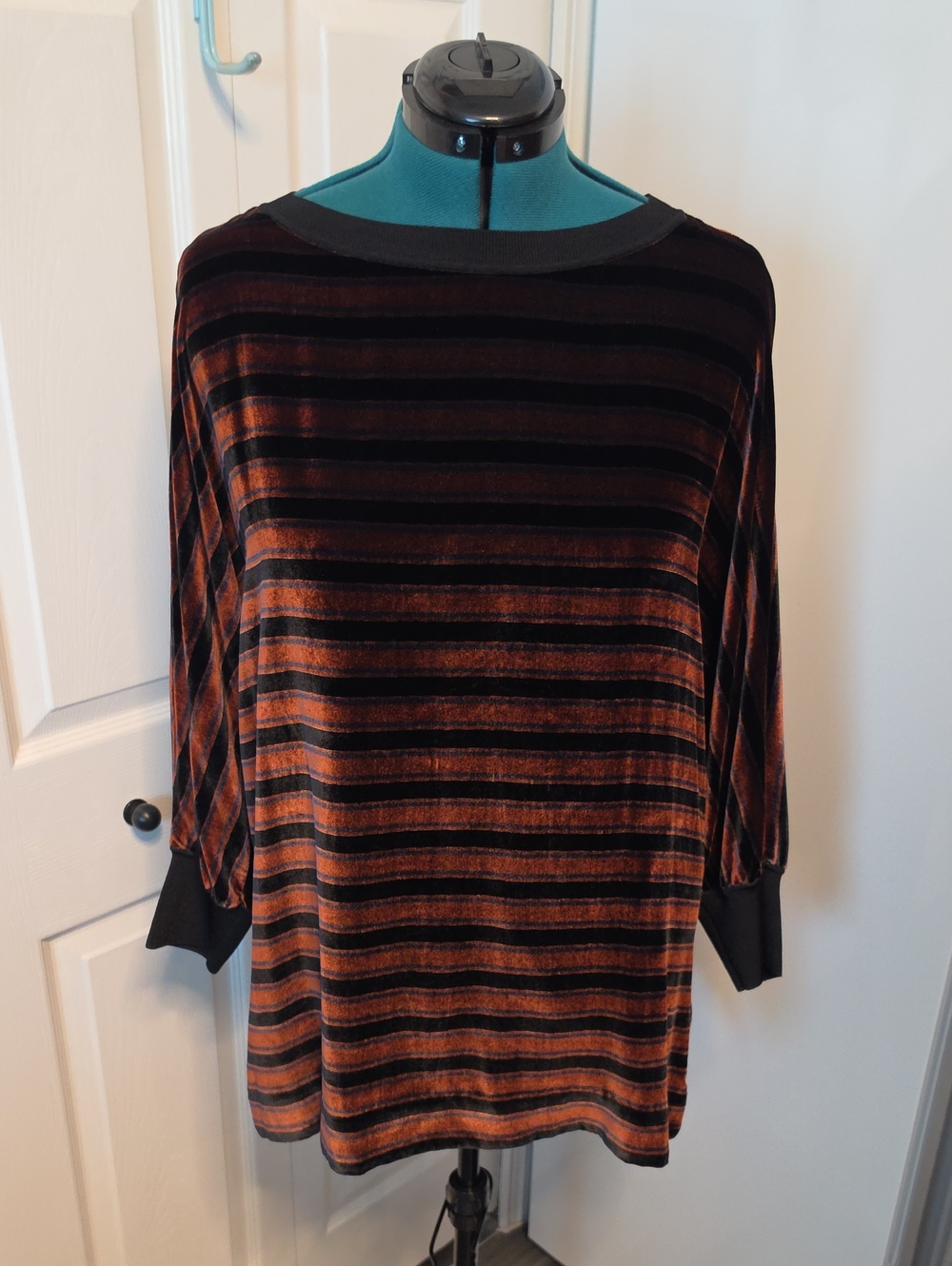 Lafayette 148 New York Striped Velvet Tunic Dress - Black & Rust